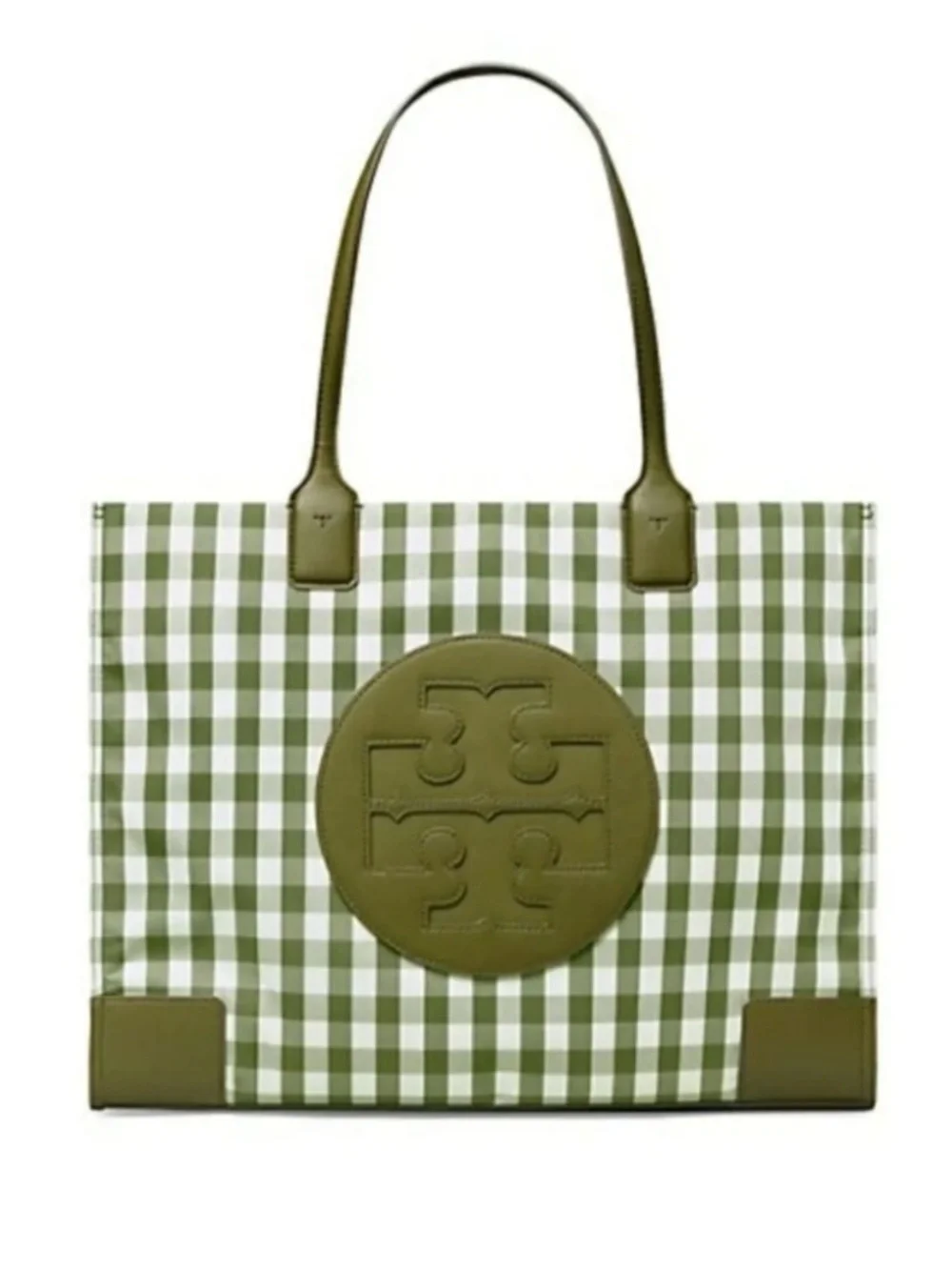 NWT Tory Burch Mini Ella Green and White Gingham Tote